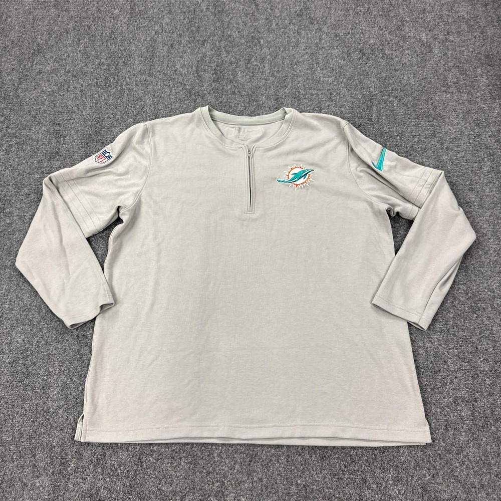 Miami Dolphins Shirt Mens XL Gray Player Issued NFL Football Quarter Zip Nike